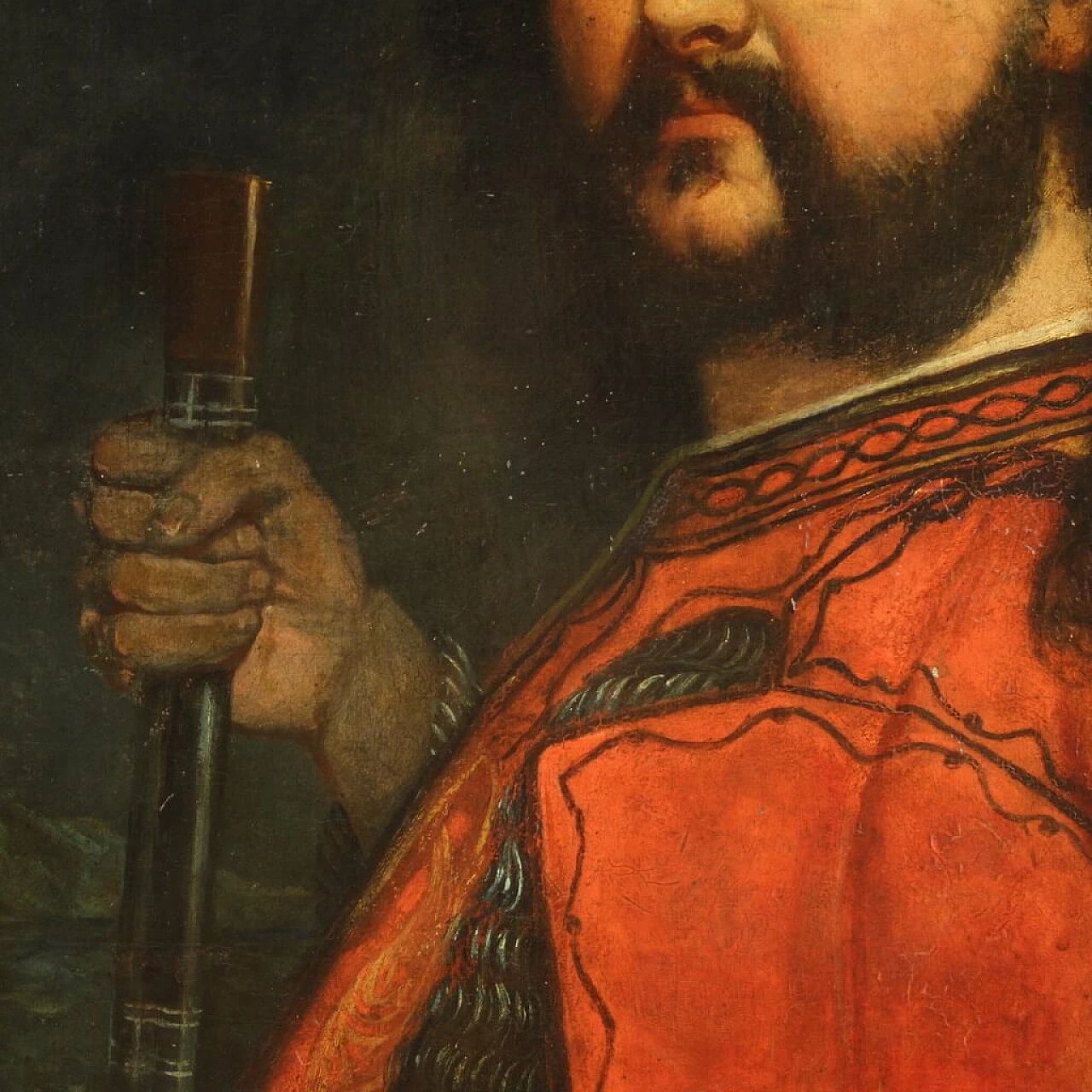 Male portrait with red cape, oil painting on canvas, 19th century 8