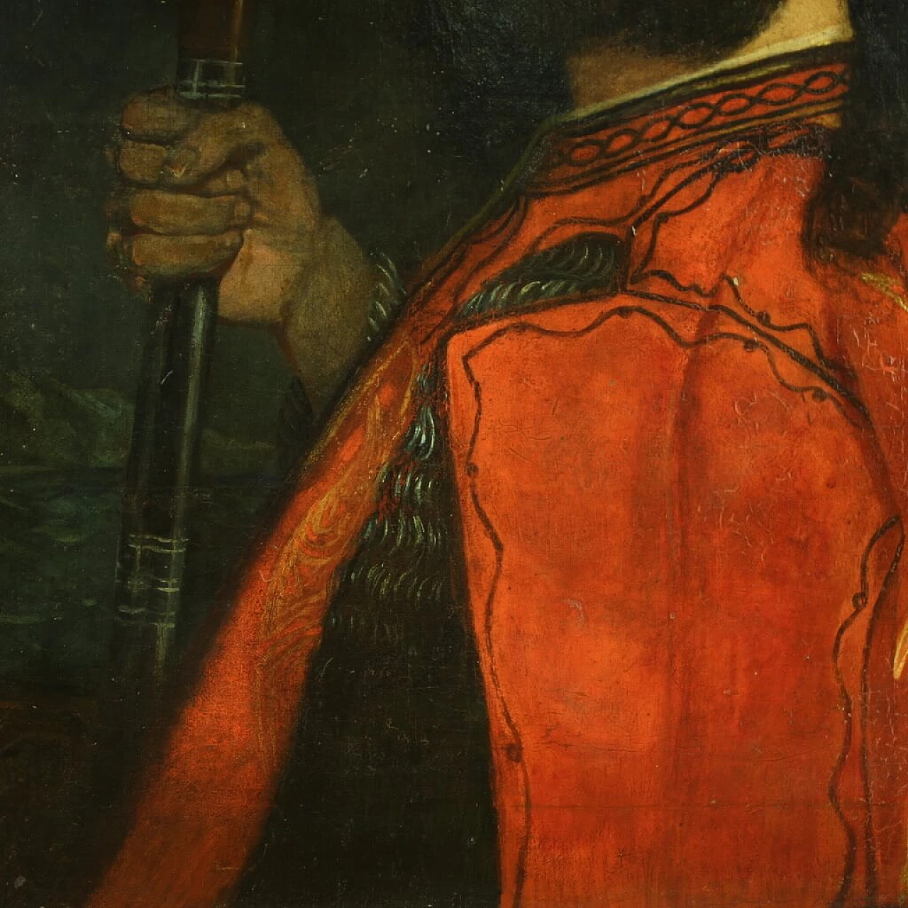 Male portrait with red cape, oil painting on canvas, 19th century 11