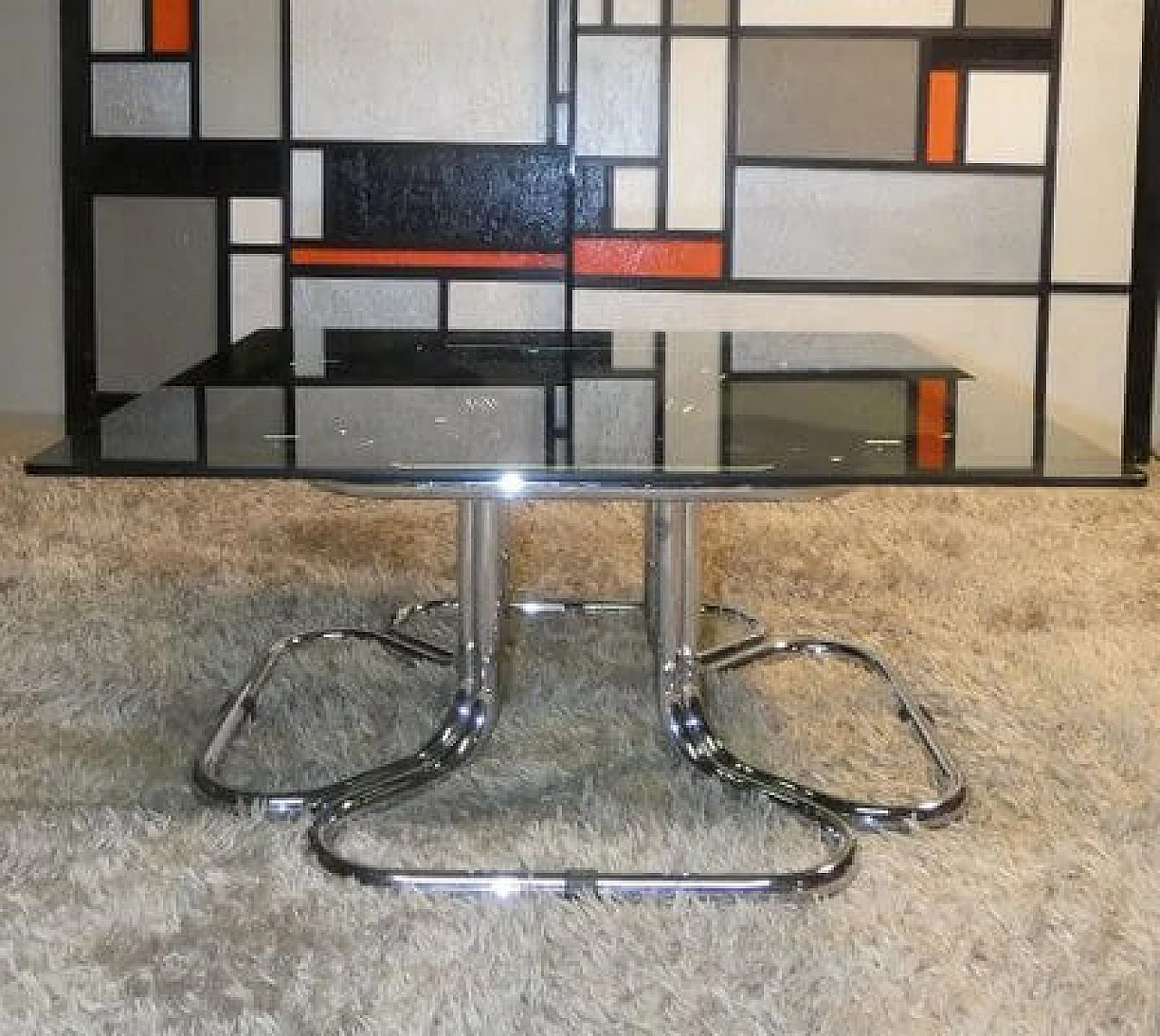 Coffee table in steel and glass attributed to Giotto Stoppino, 1970s 4