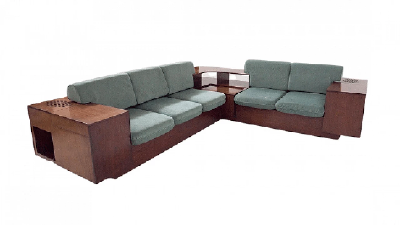 Sofa with speakers, record player and bar compartment by Bernini, 1970s 1
