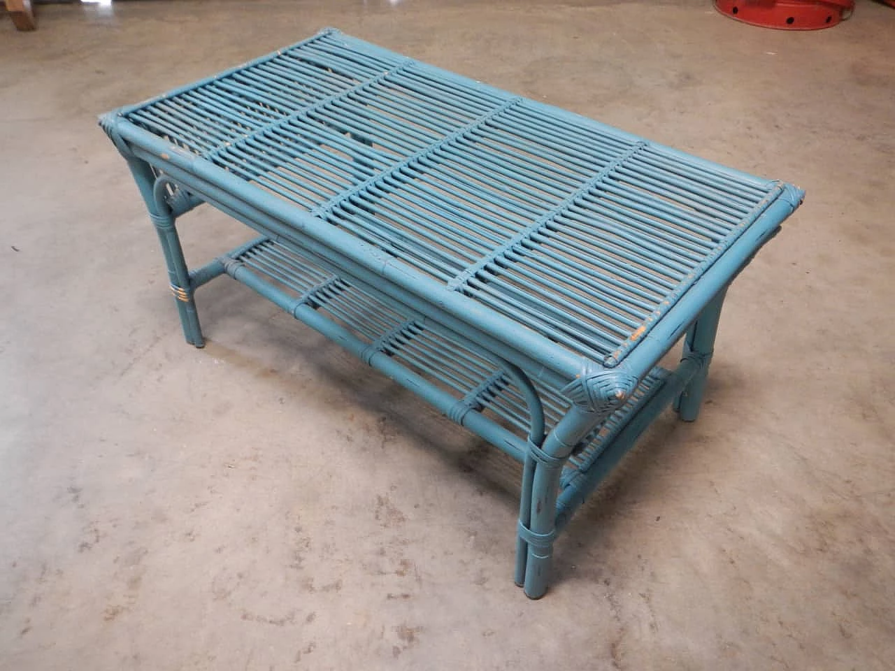 Coloured rattan coffee table with shelf, 1970s 1