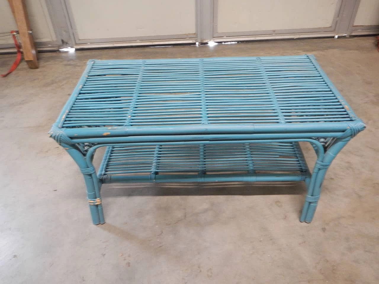 Coloured rattan coffee table with shelf, 1970s 3