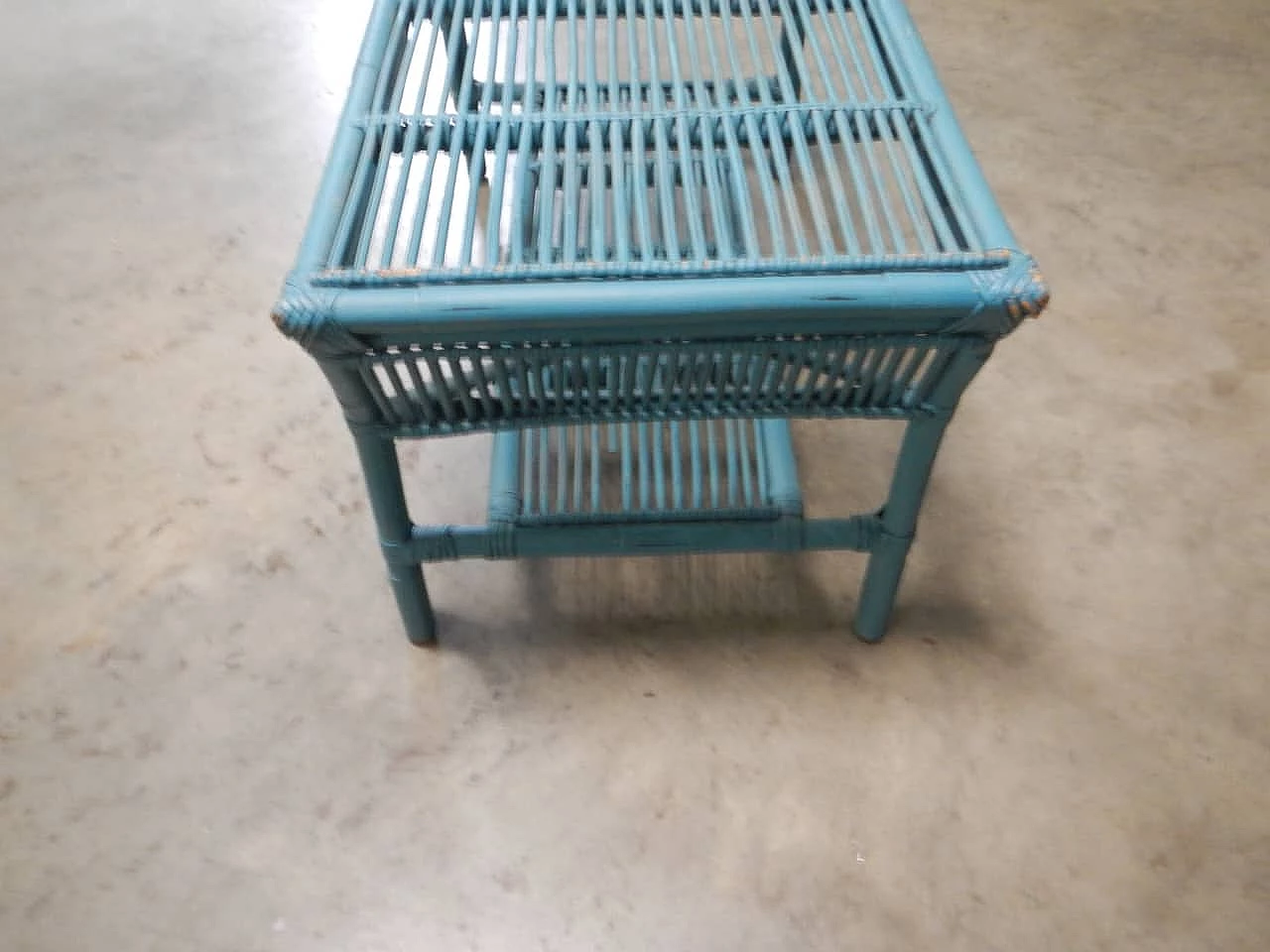 Coloured rattan coffee table with shelf, 1970s 9