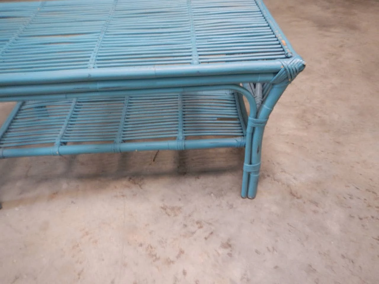 Coloured rattan coffee table with shelf, 1970s 10