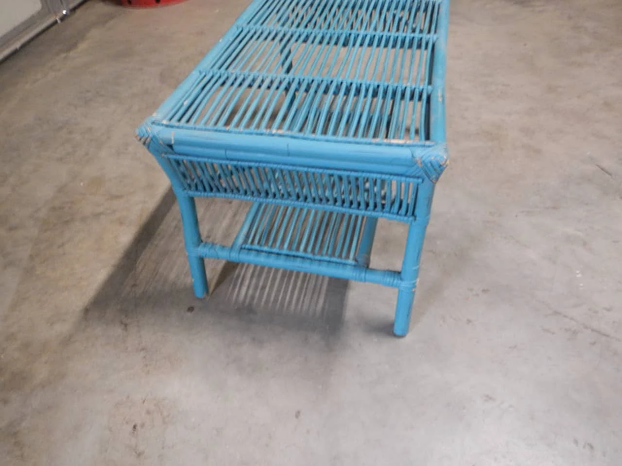 Coloured rattan coffee table with shelf, 1970s 11