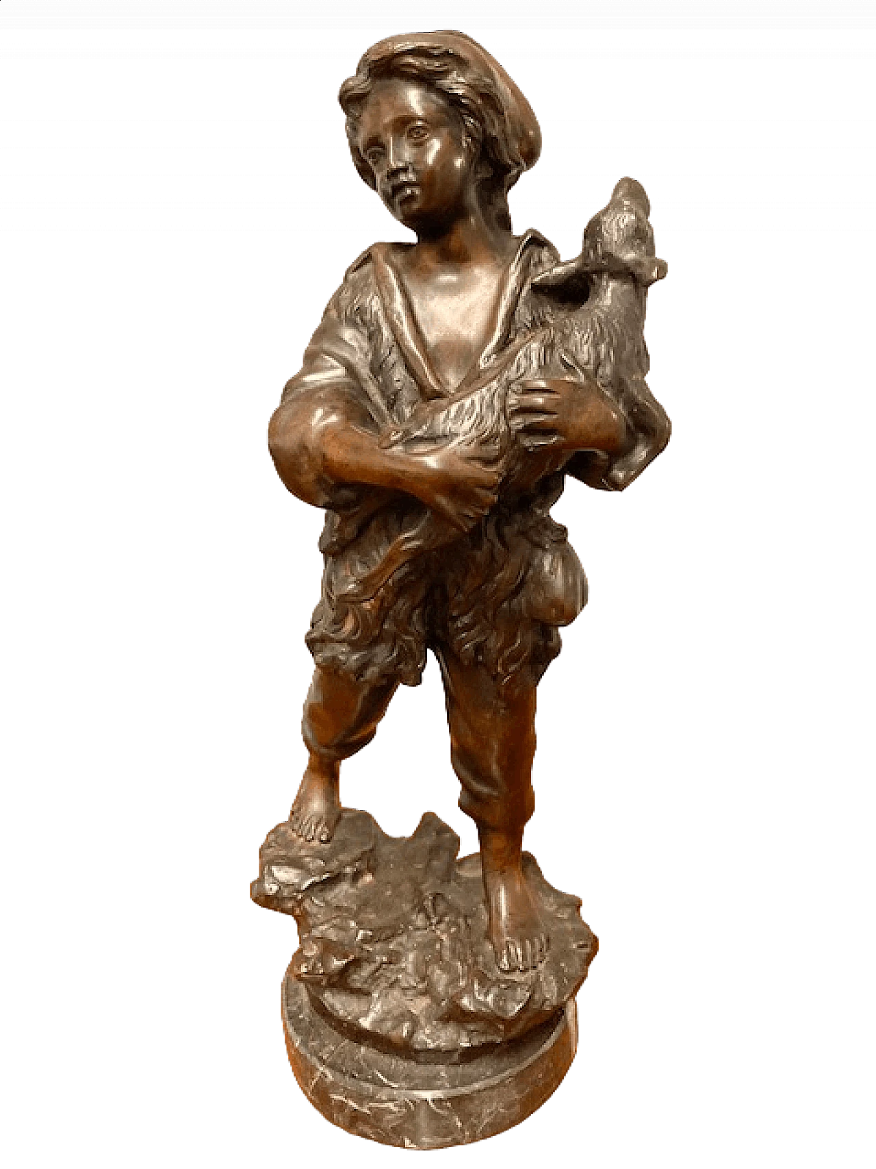 Antonio Cinque, scultura di pastorella, bronzo con base in marmo, fine '800 17