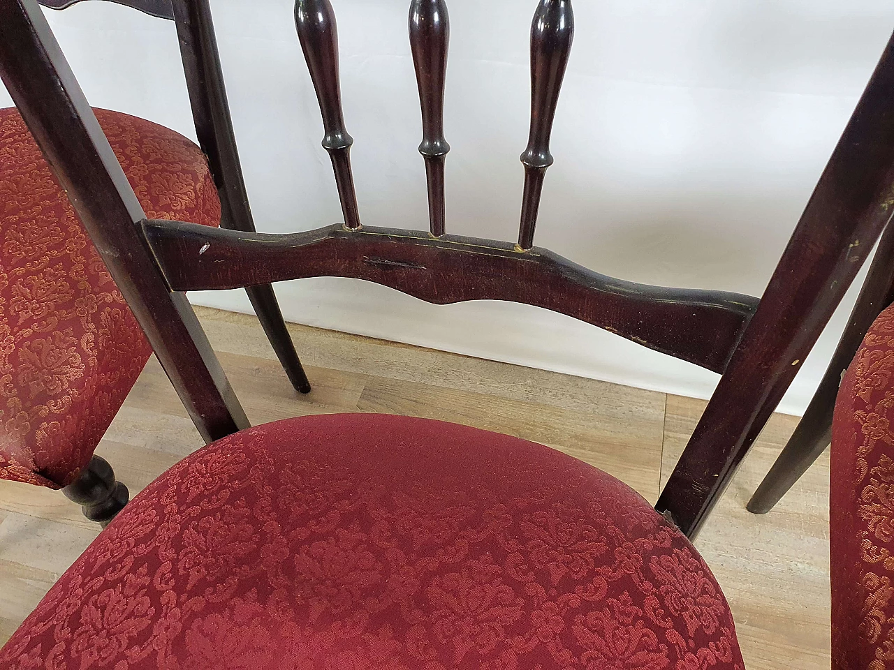 4 Wooden chairs with upholstered seat, 1960s 9