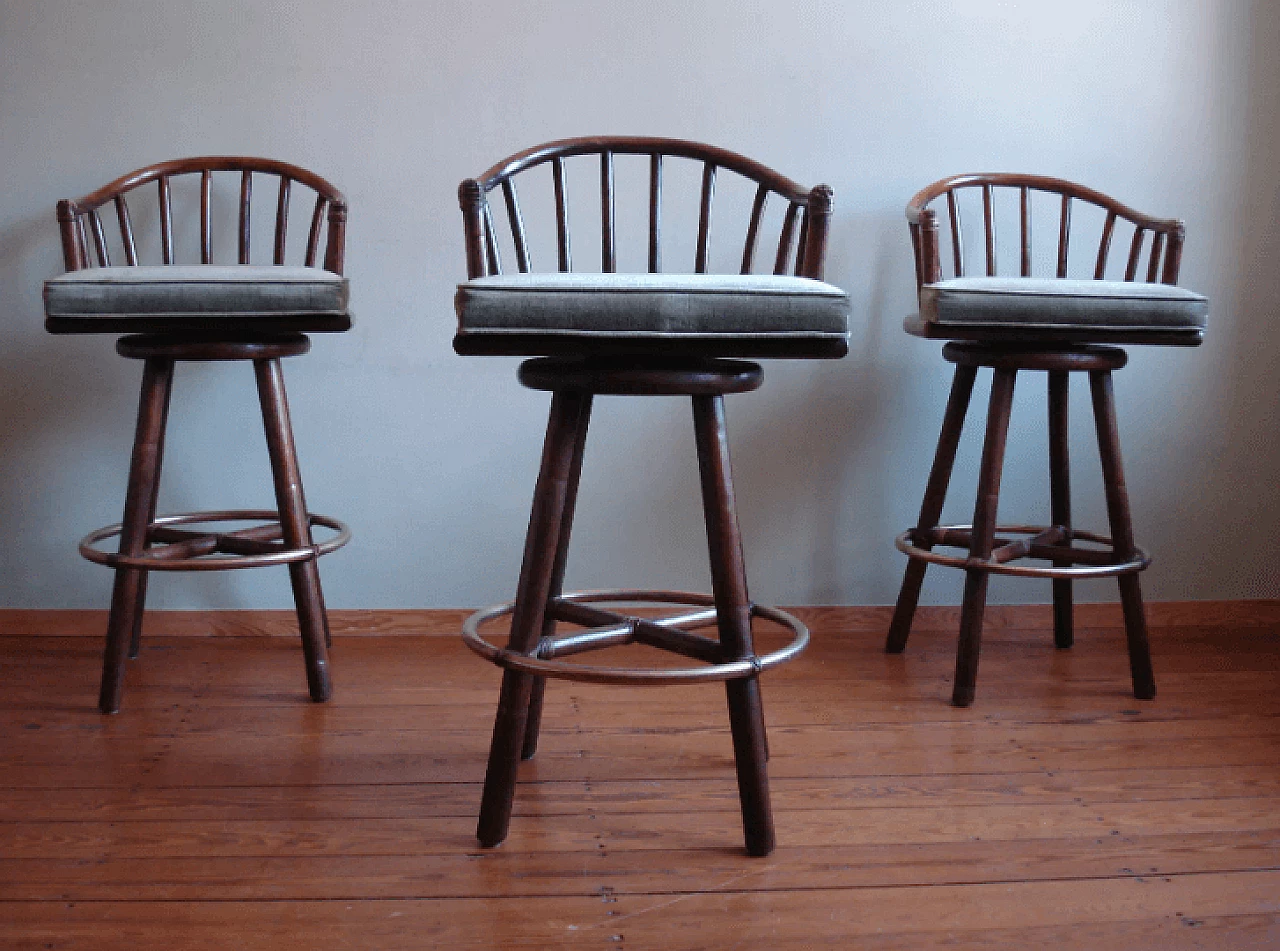 3 Rattan stools by Hans Kaufeld / McGuire, 1970s 2