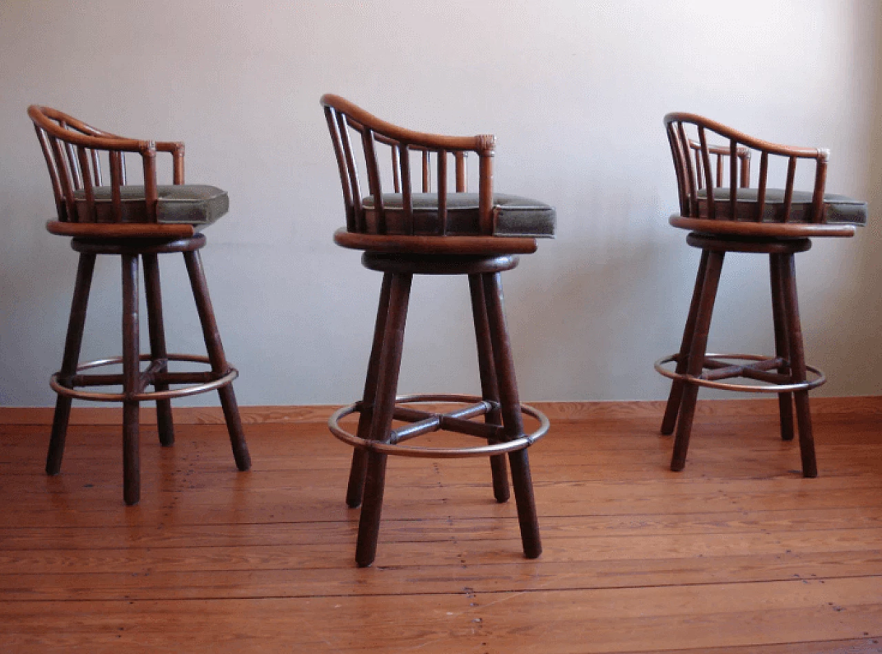 3 Rattan stools by Hans Kaufeld / McGuire, 1970s 4