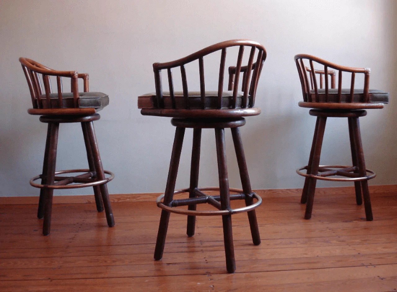 3 Rattan stools by Hans Kaufeld / McGuire, 1970s 5