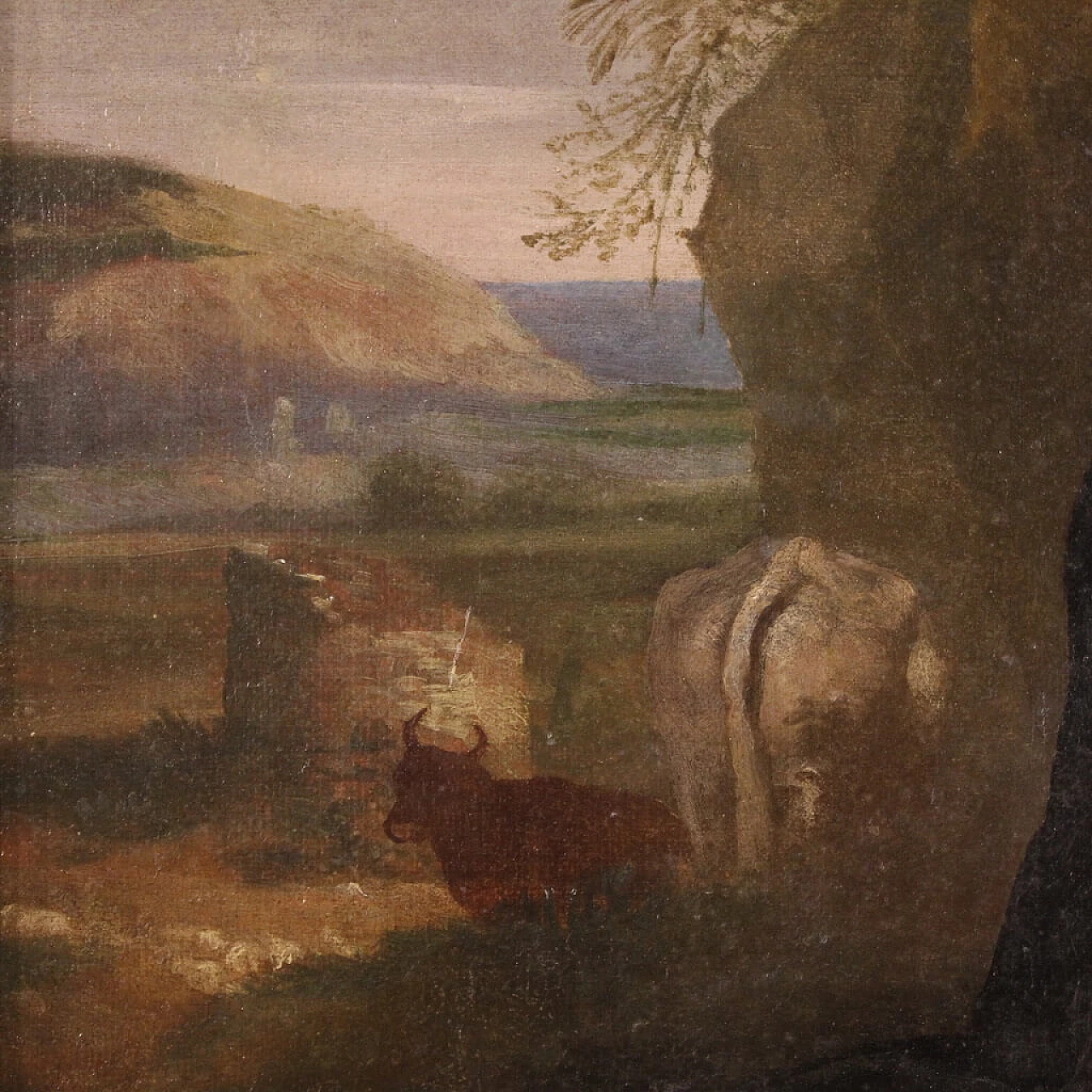 Landscape painting with bucolic scene, oil on canvas, 18th century 13