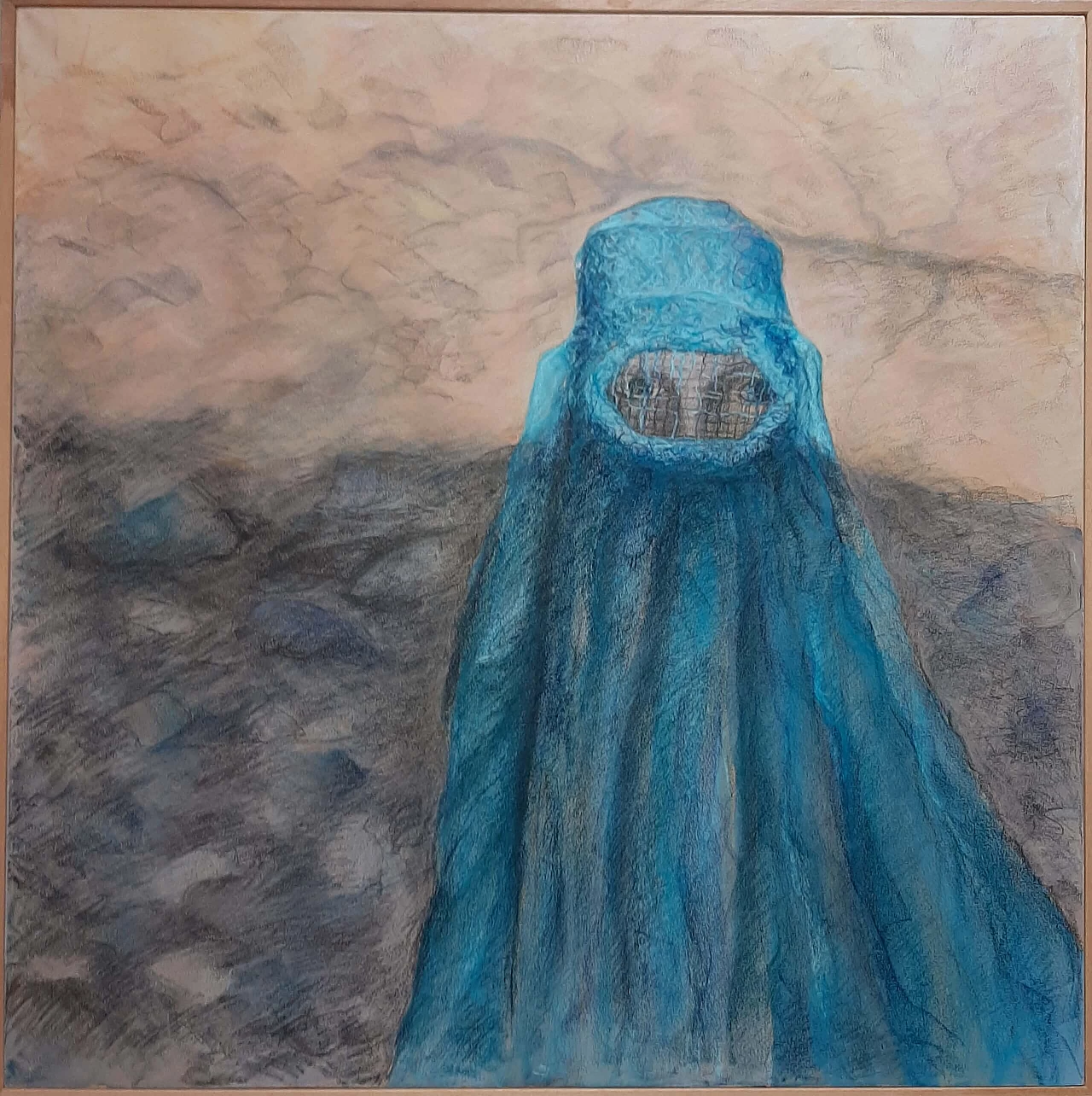 Ludovica Barattieri di San Pietro, Burqa, oil and chalk painting on canvas 4