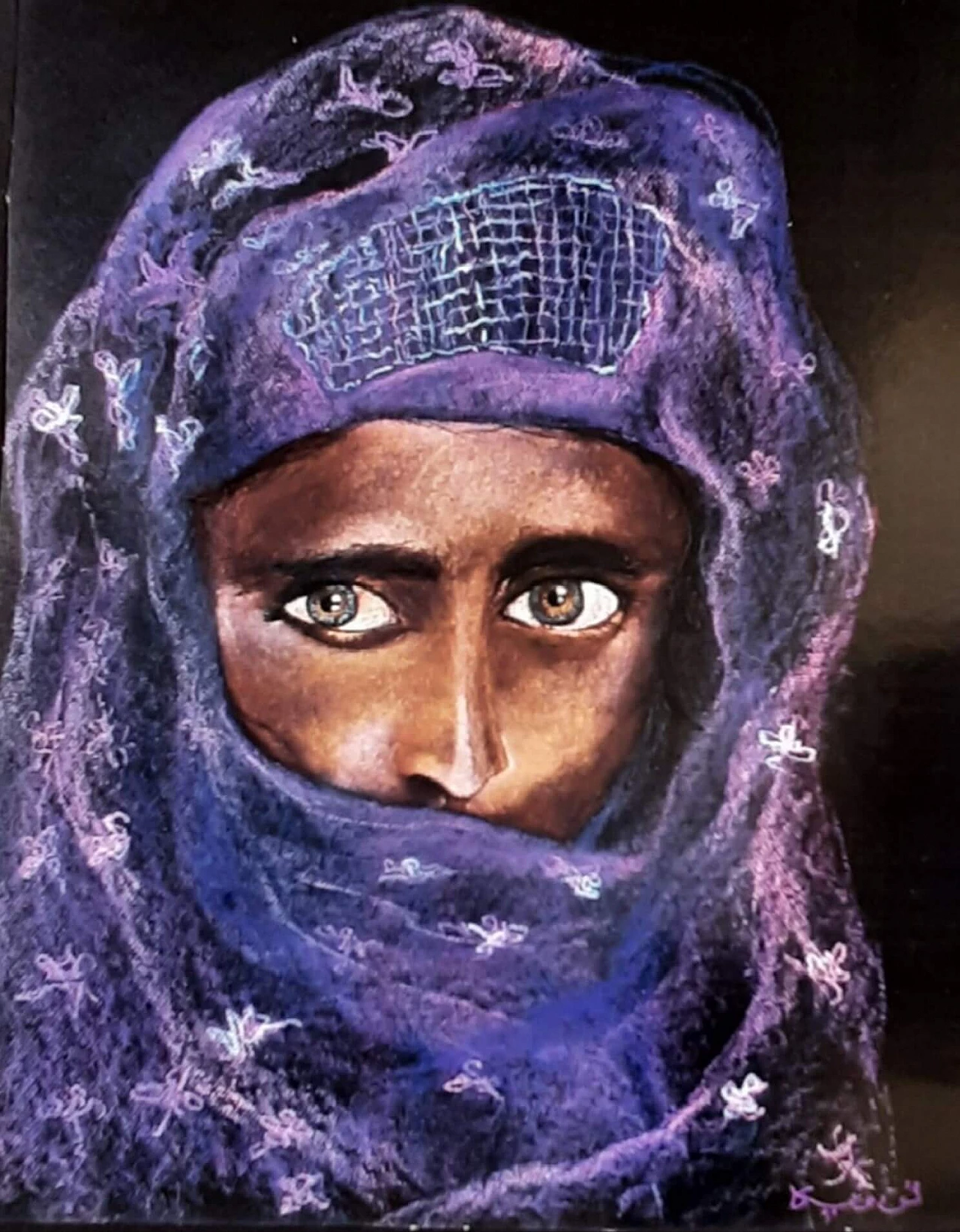 Ludovica Barattieri di San Pietro, Woman with a purple veil, chalk on paper 1