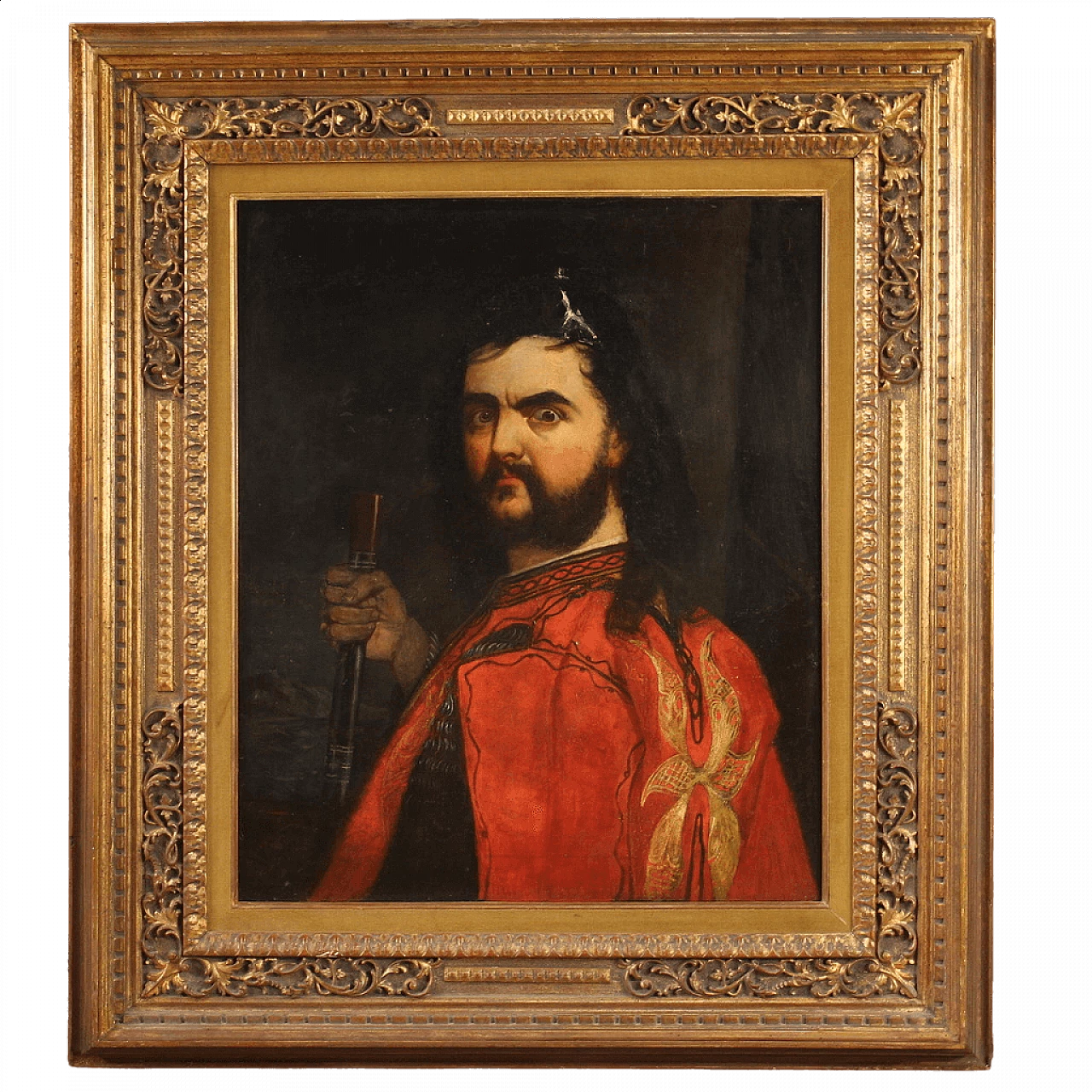 Male portrait with red cape, oil painting on canvas, 19th century 16