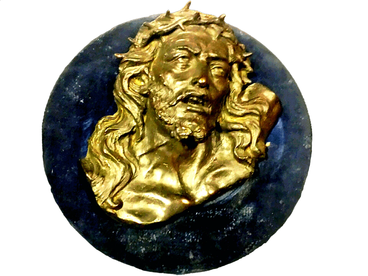 Face of Christ, bronze bas-relief on wood panel, early 20th century 5