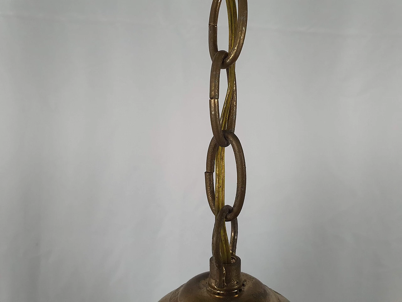 Brass chandelier with worked glass shade, 1960s 14