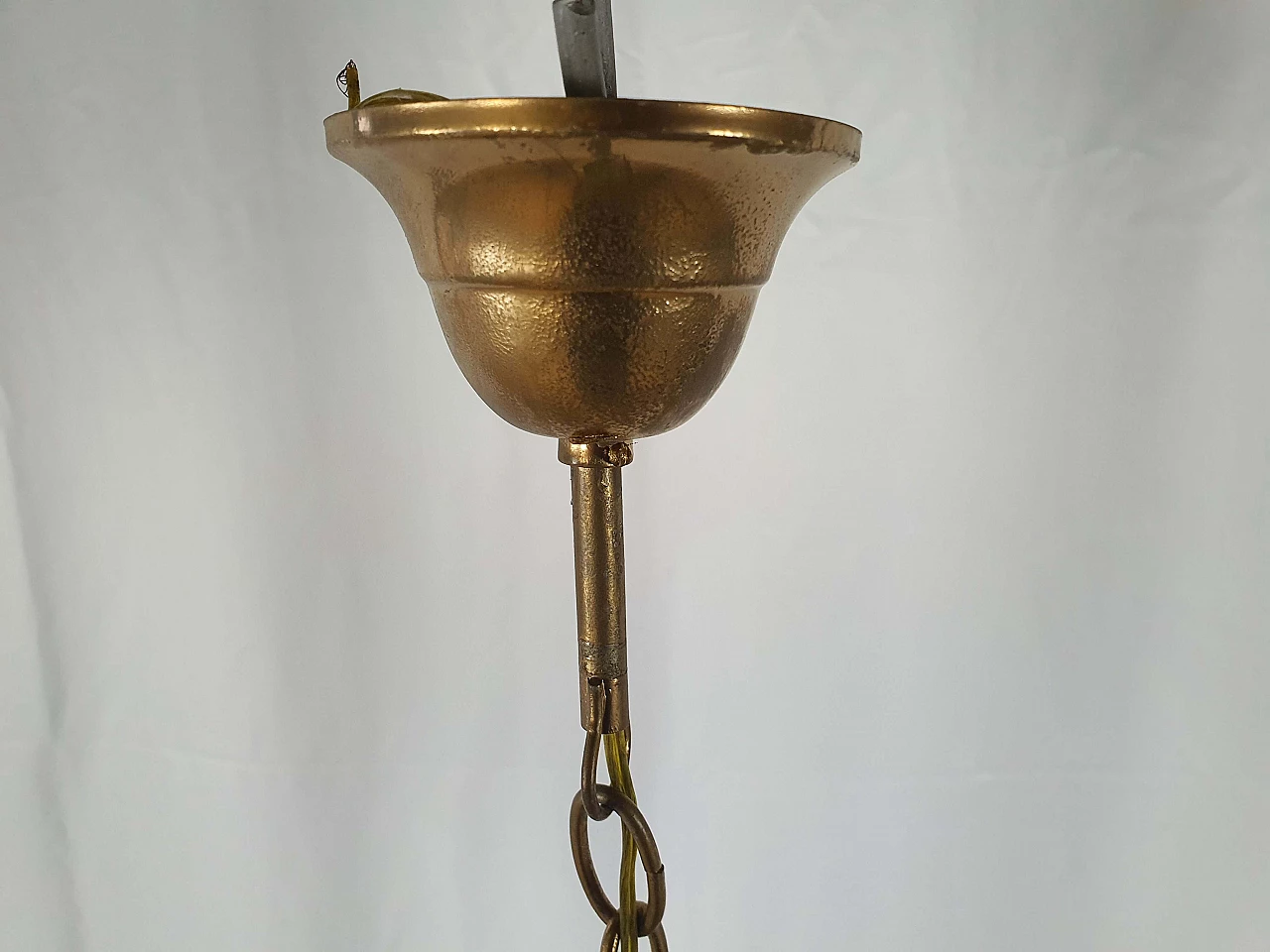 Brass chandelier with worked glass shade, 1960s 16