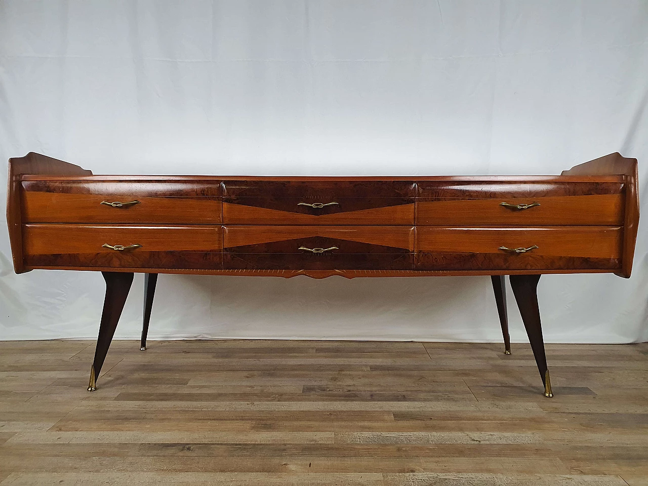 Wooden chest of drawers with mirrored top, 1950s 1