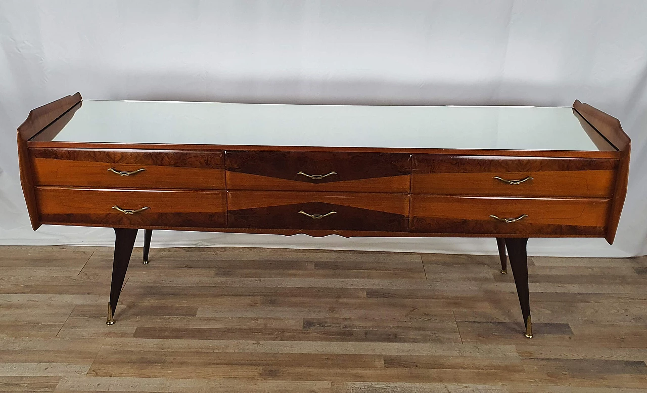 Wooden chest of drawers with mirrored top, 1950s 2