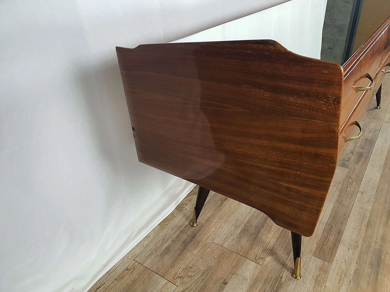 Wooden chest of drawers with mirrored top, 1950s 3