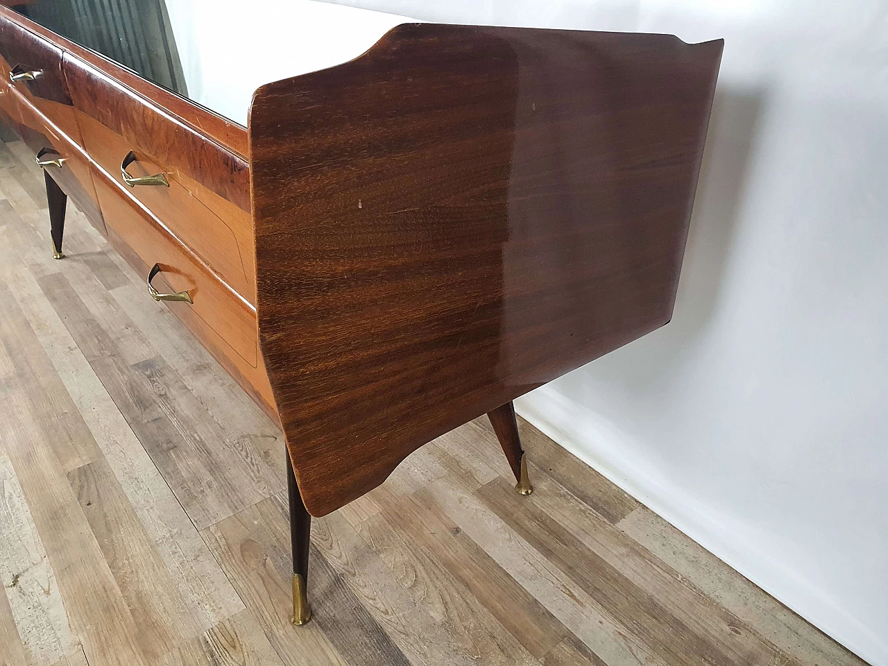 Wooden chest of drawers with mirrored top, 1950s 4