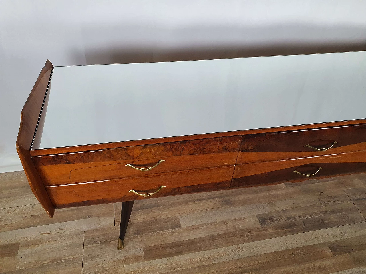 Wooden chest of drawers with mirrored top, 1950s 5