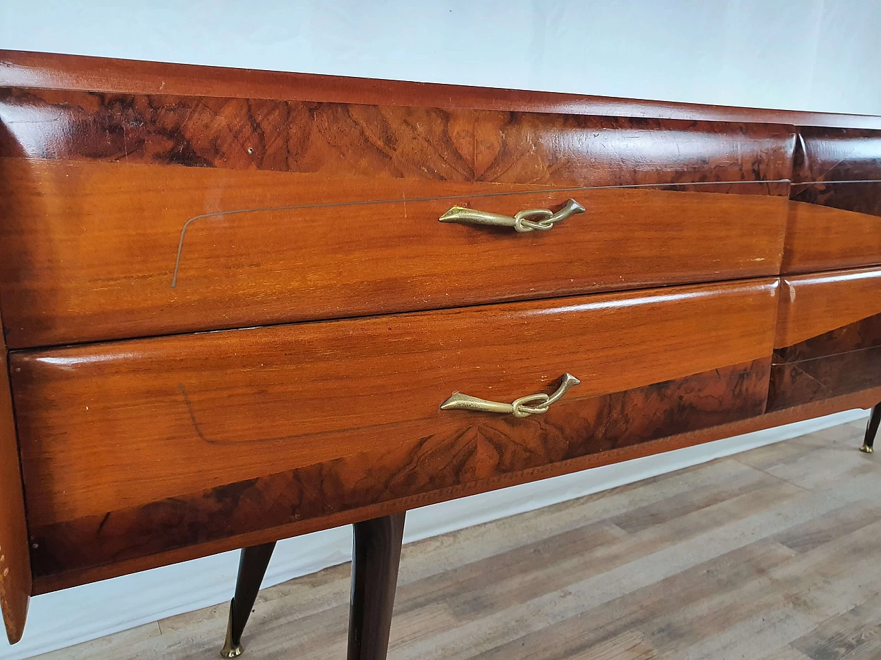 Wooden chest of drawers with mirrored top, 1950s 16