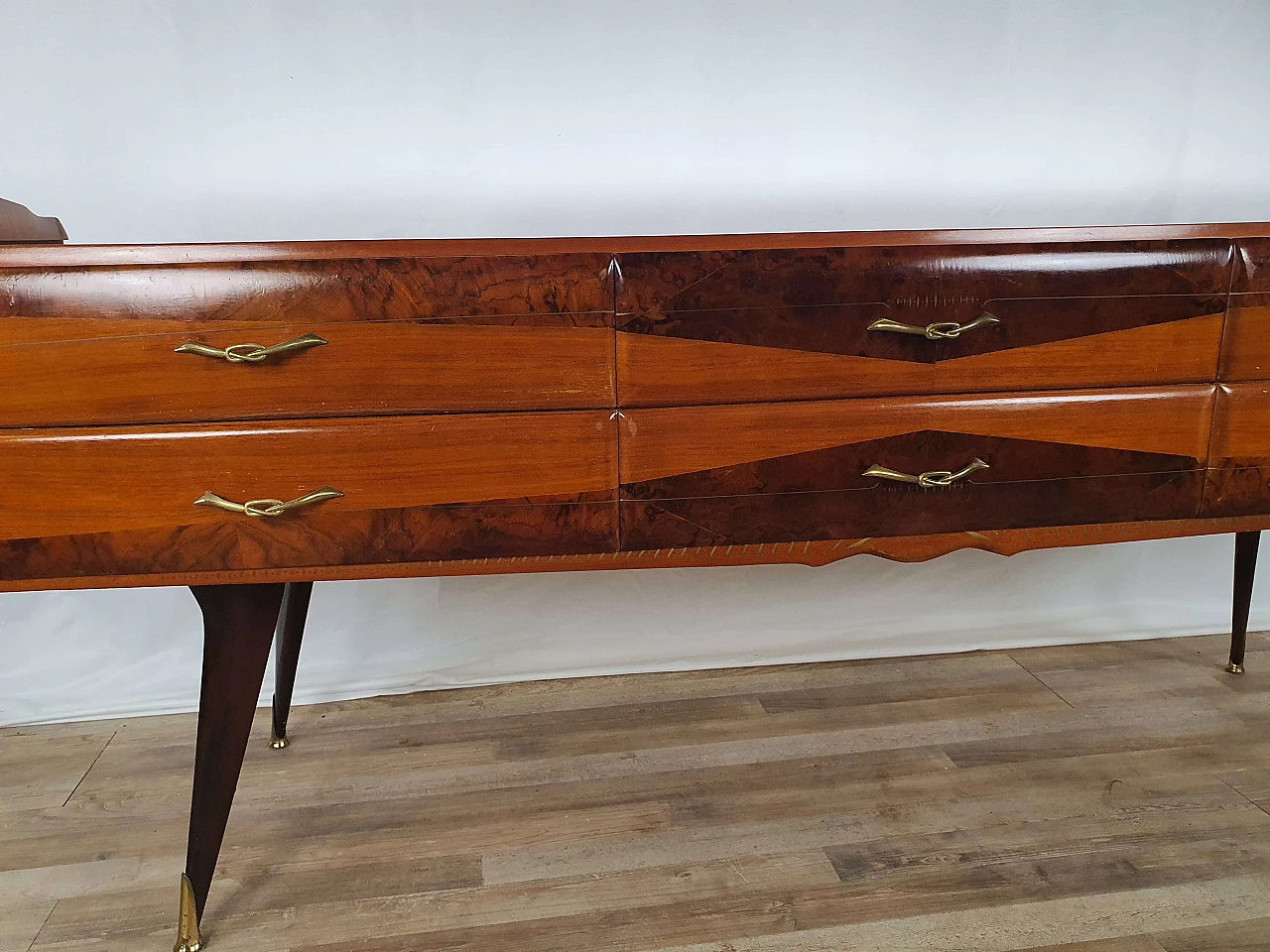 Wooden chest of drawers with mirrored top, 1950s 18