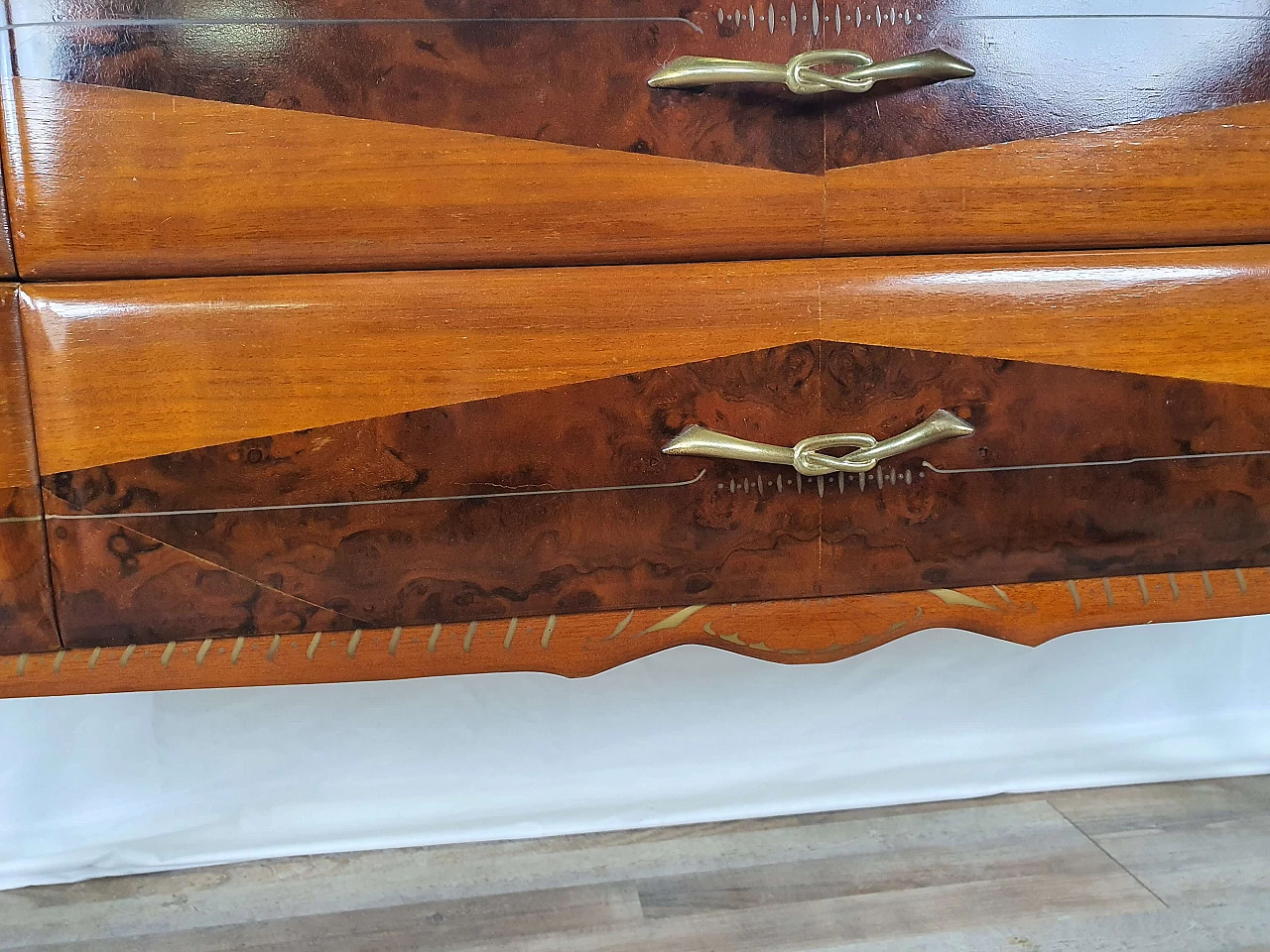 Wooden chest of drawers with mirrored top, 1950s 24