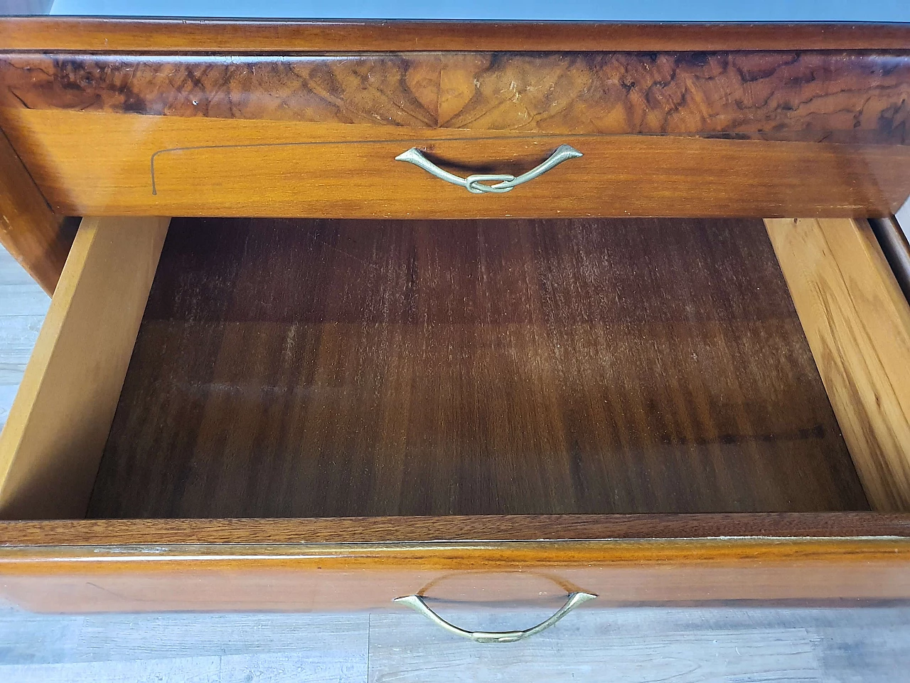 Wooden chest of drawers with mirrored top, 1950s 29