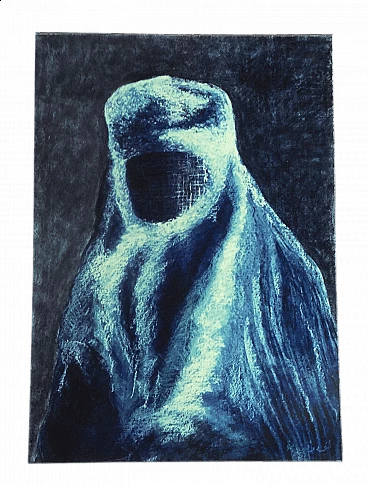 Ludovica Barattieri di San Pietro, Blue Burqa, chalk on paper