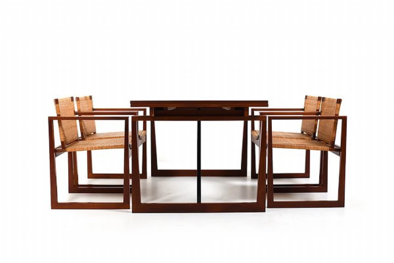 4 Chairs and table in teak and cane, 1960s 2