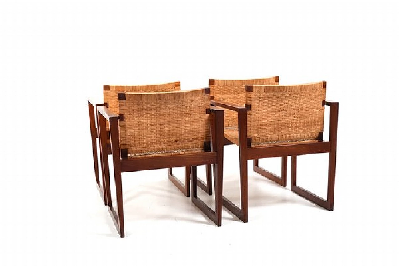 4 Chairs and table in teak and cane, 1960s 10