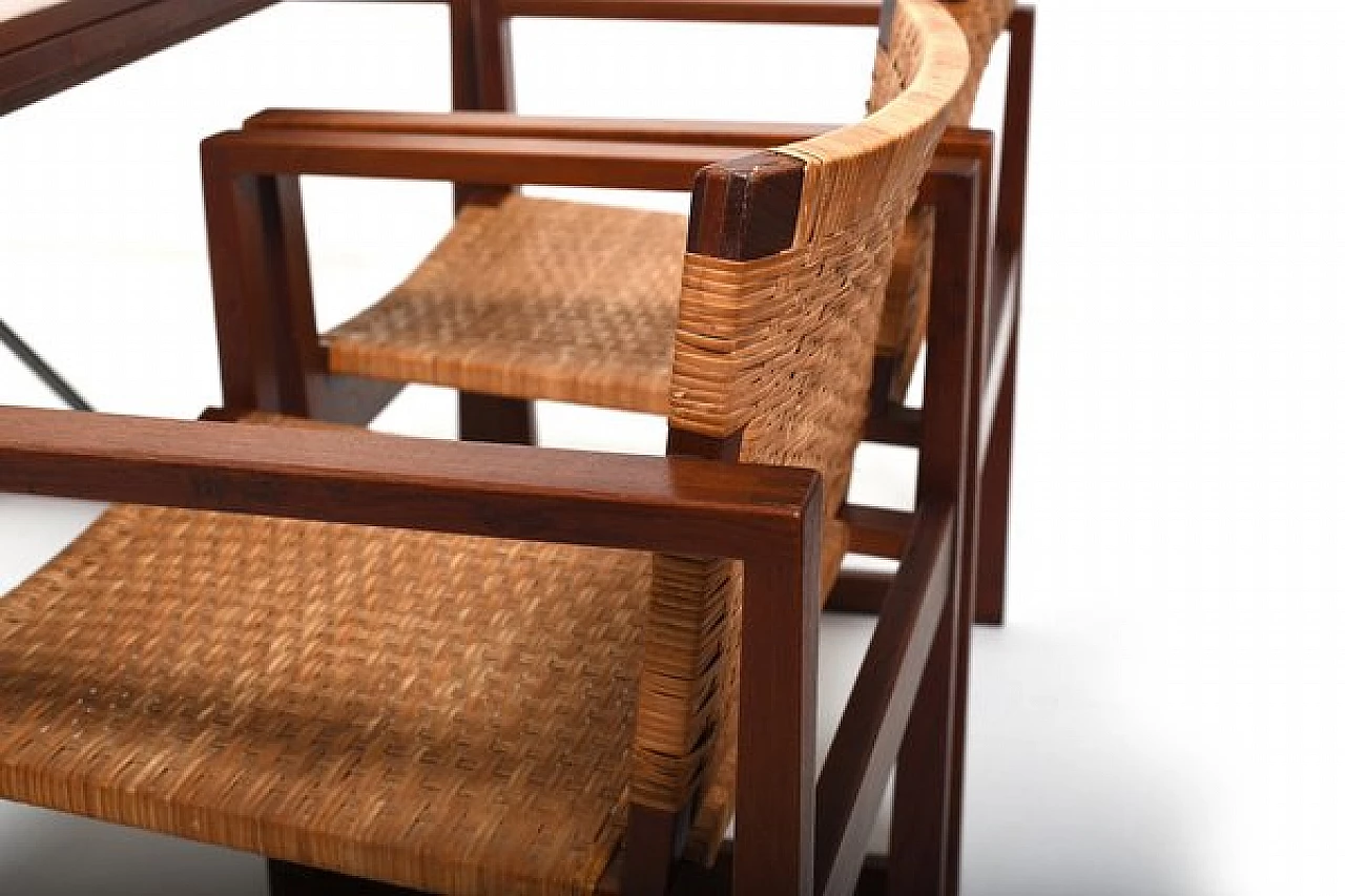 4 Chairs and table in teak and cane, 1960s 12