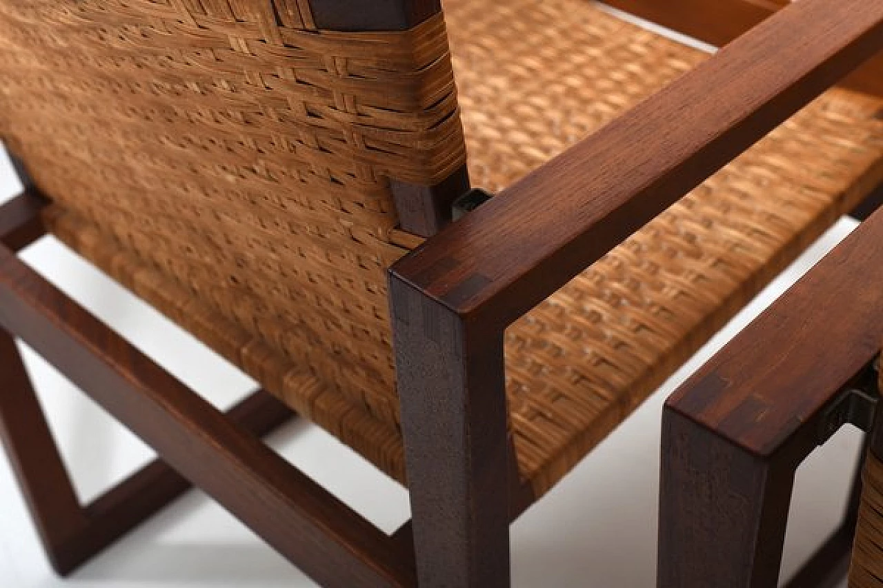 4 Chairs and table in teak and cane, 1960s 18