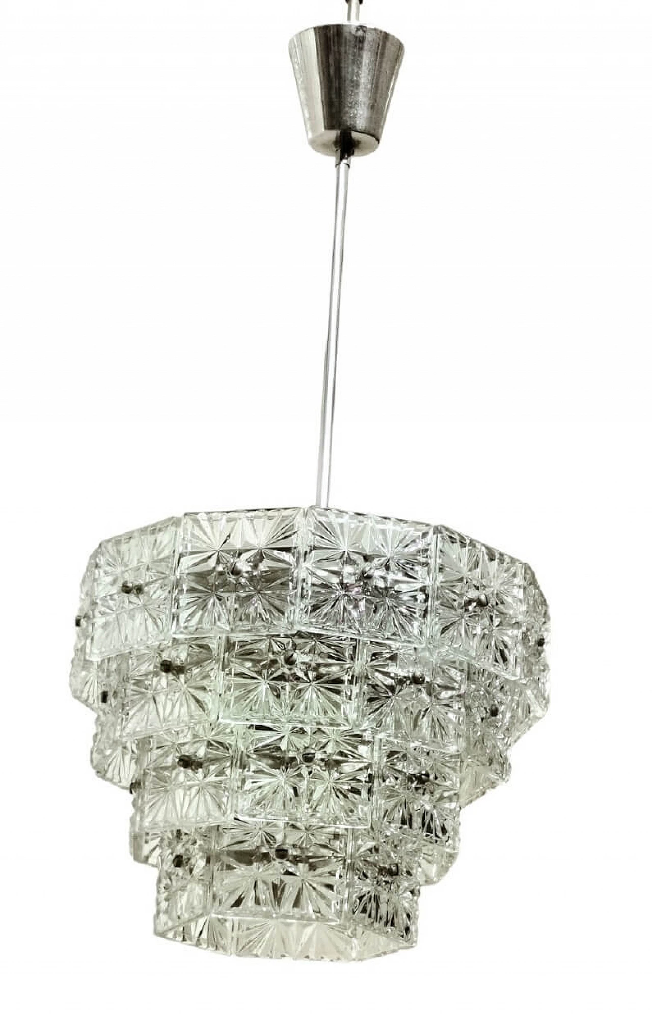 Nickel-plated metal and glass chandelier by Kinkeldey, 1960s 1