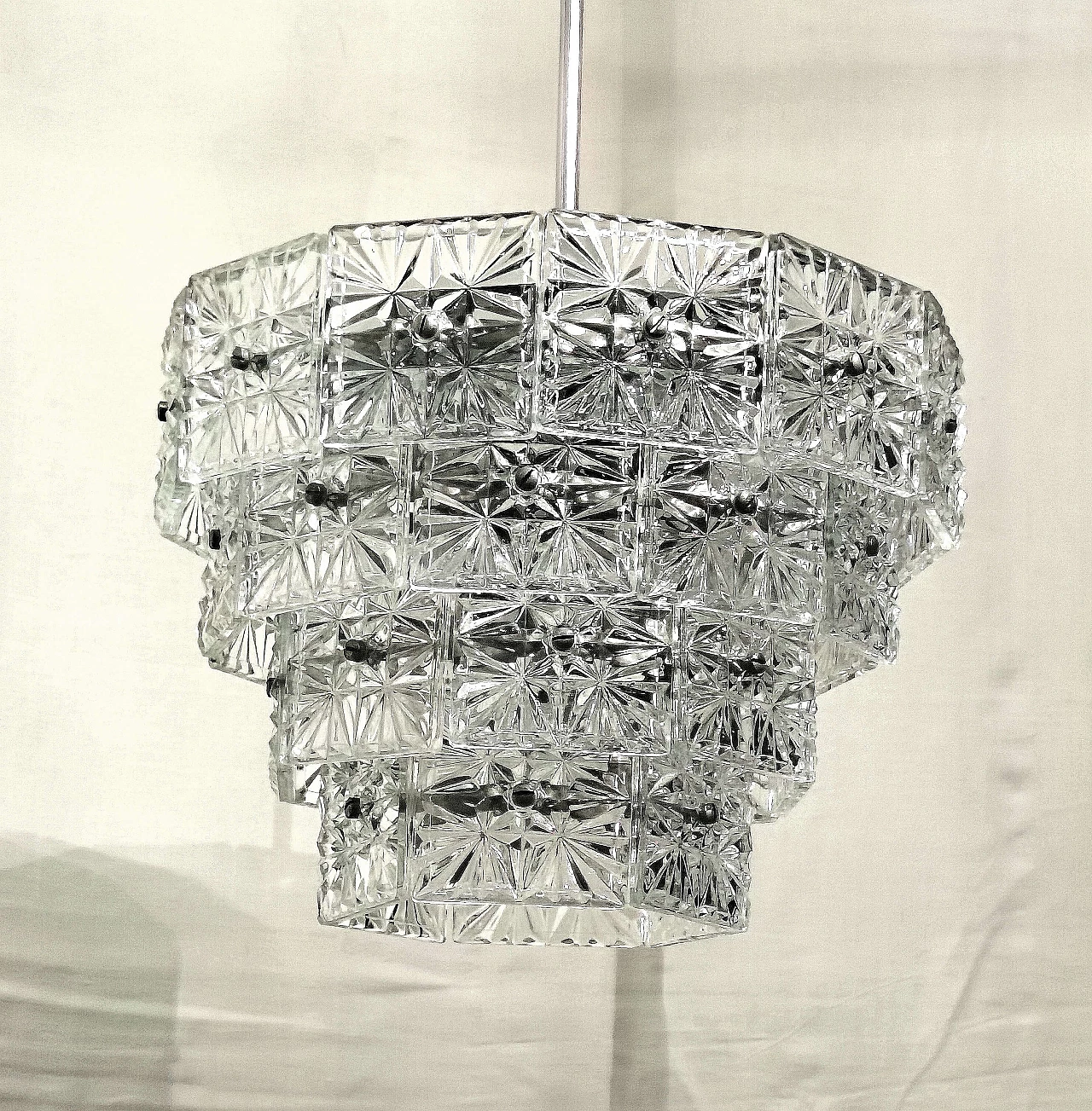 Nickel-plated metal and glass chandelier by Kinkeldey, 1960s 3