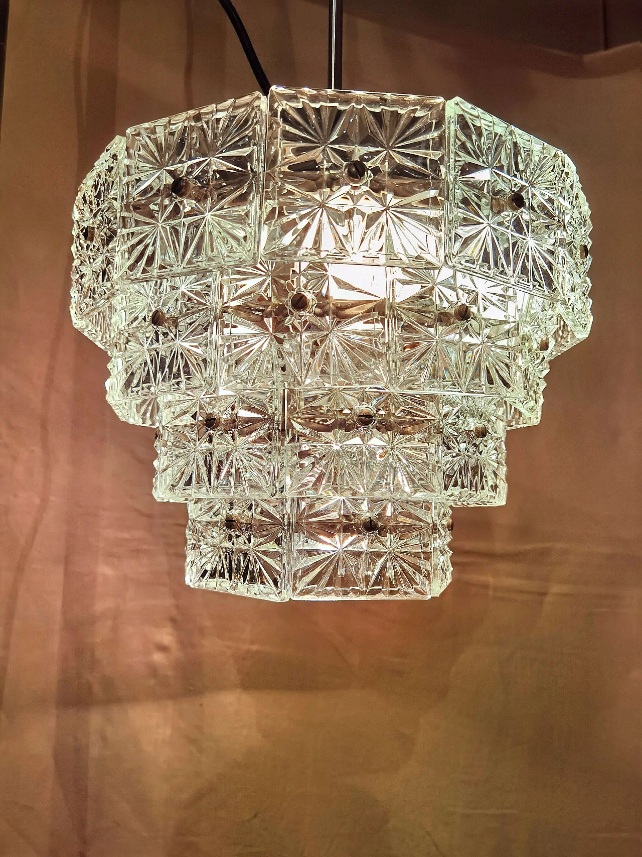 Nickel-plated metal and glass chandelier by Kinkeldey, 1960s 6