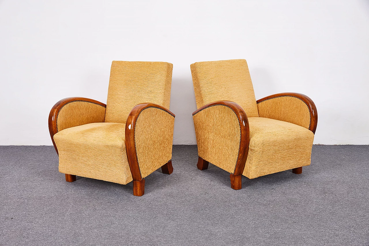 Pair of Art Deco corduroy armchairs, 1930s 1