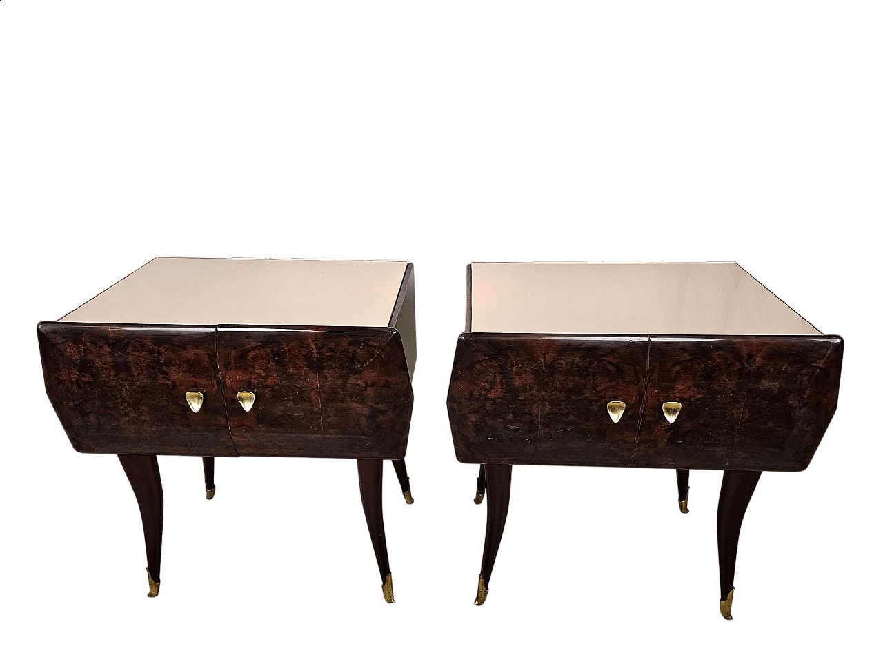 Pair of rosewood, maple and pink glass bedside tables, 1950s 28