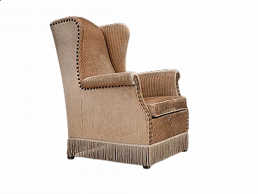 Danish ash and beige corduroy armchair, 1970s