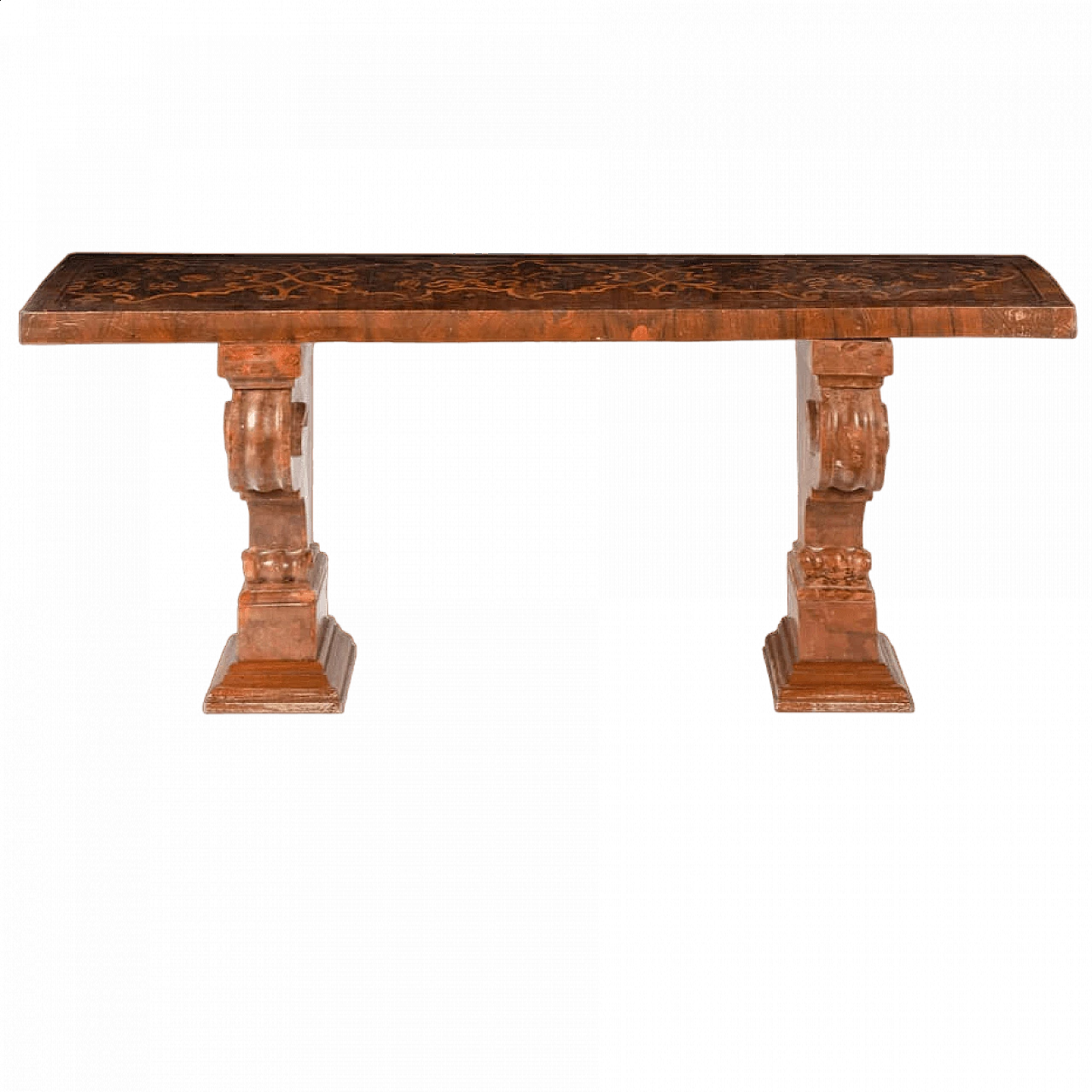 Red marble and walnut panelled and inlaid wood bench, 17th century 8