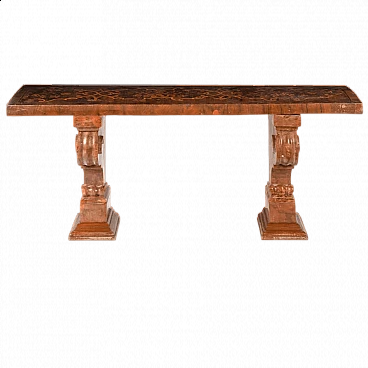 Red marble and walnut panelled and inlaid wood bench, 17th century