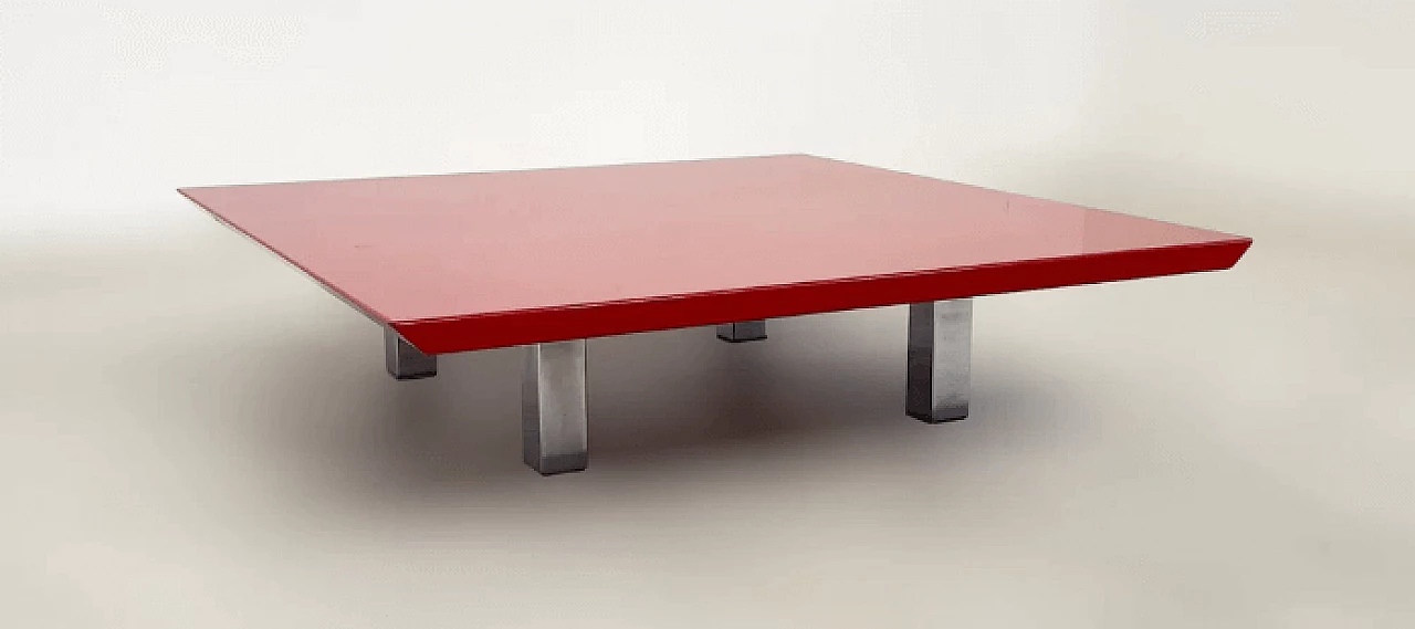 Red lacquered wood and metal coffee table by Vittorio Introini for Saporiti, 1970s 2