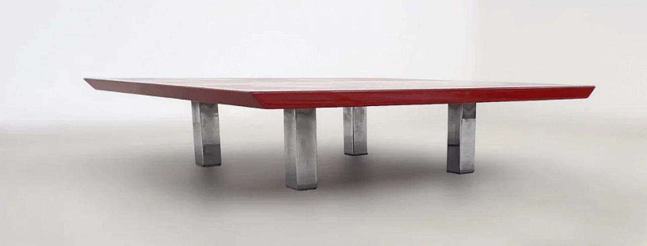 Red lacquered wood and metal coffee table by Vittorio Introini for Saporiti, 1970s 3