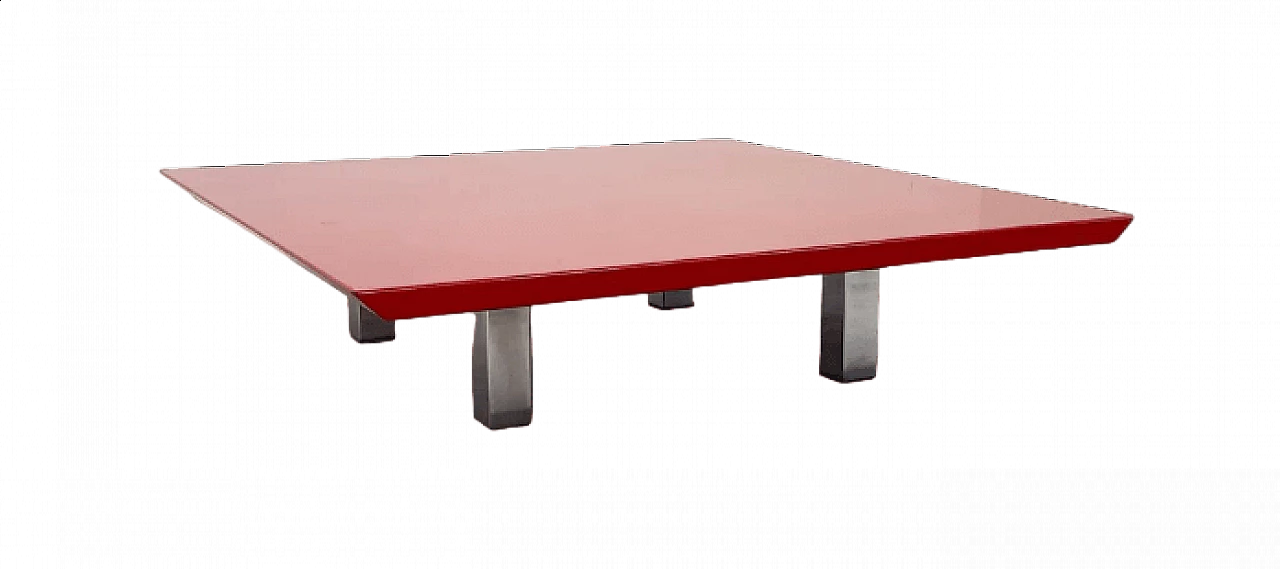 Red lacquered wood and metal coffee table by Vittorio Introini for Saporiti, 1970s 5