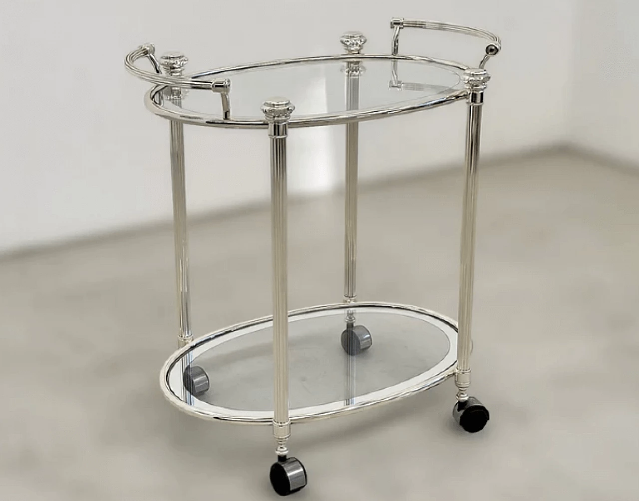 Silver metal and glass bar cart, 1980s 1