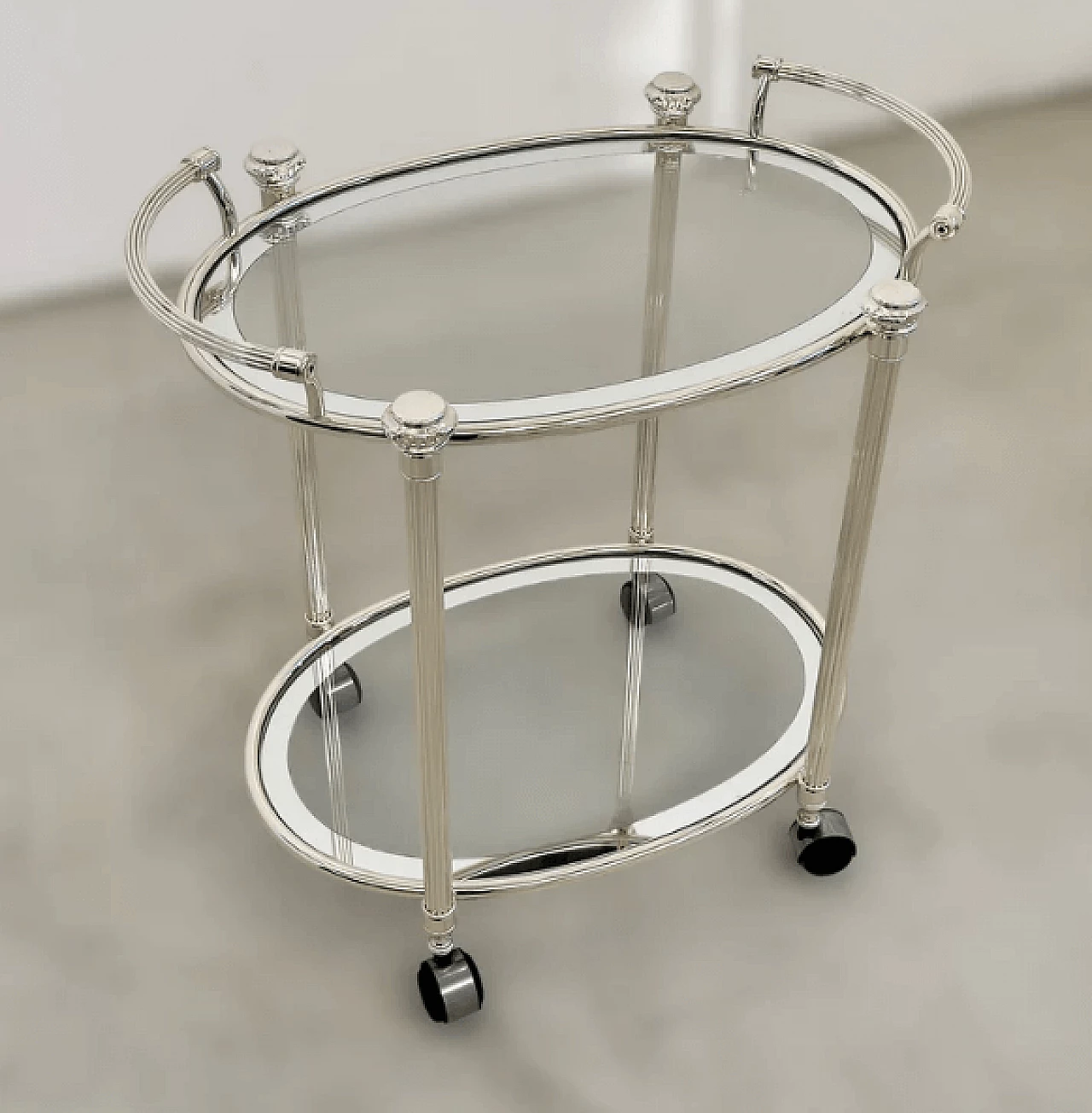 Silver metal and glass bar cart, 1980s 2