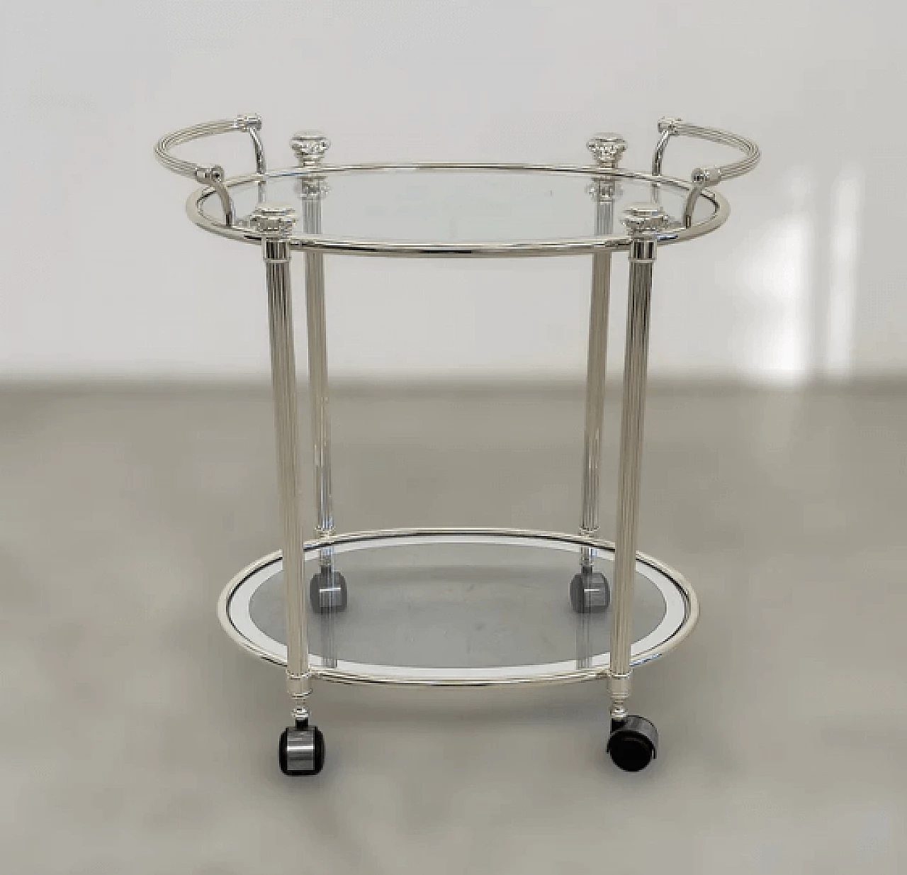 Silver metal and glass bar cart, 1980s 3