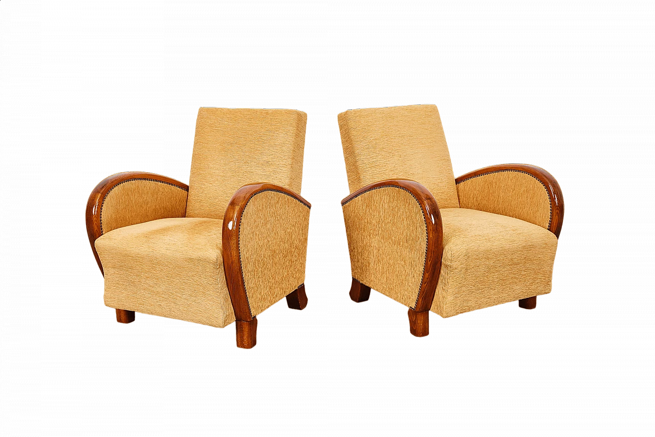 Pair of Art Deco corduroy armchairs, 1930s 15